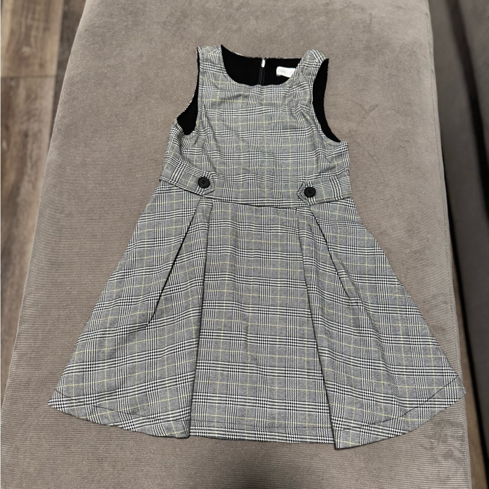 Zara Black and White A-Line Pleated Dress